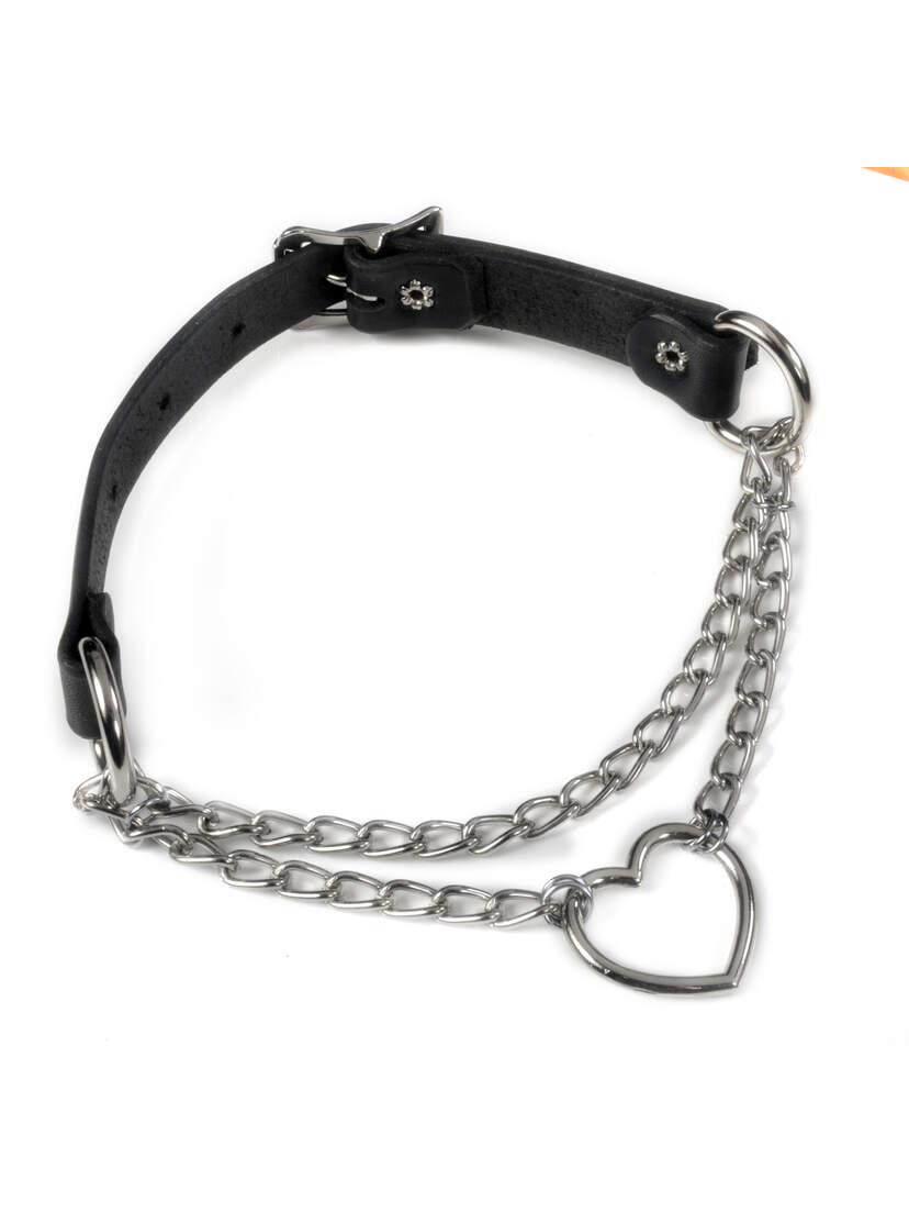 Heart and Chain Leather Choker