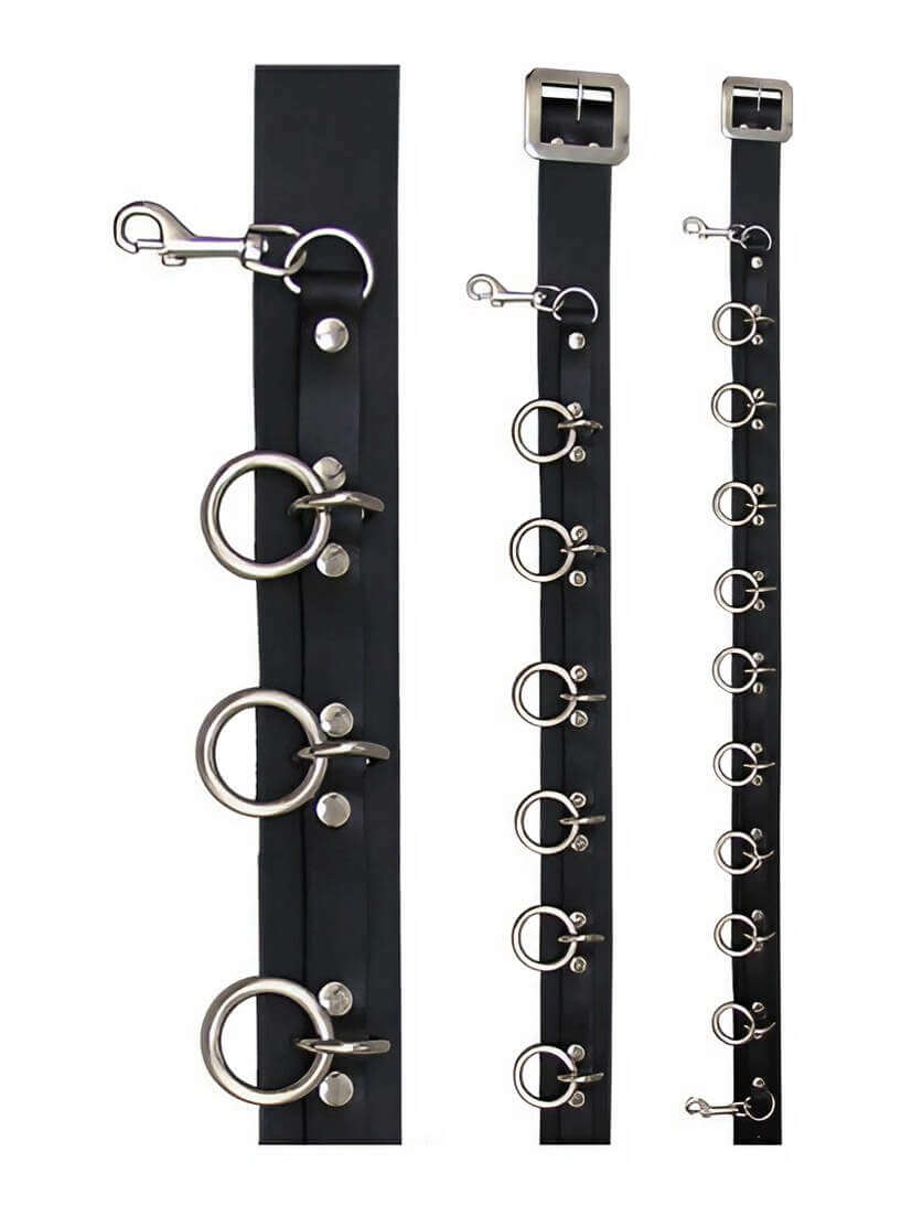 Leather Bondage Belt With 9 Small Rings