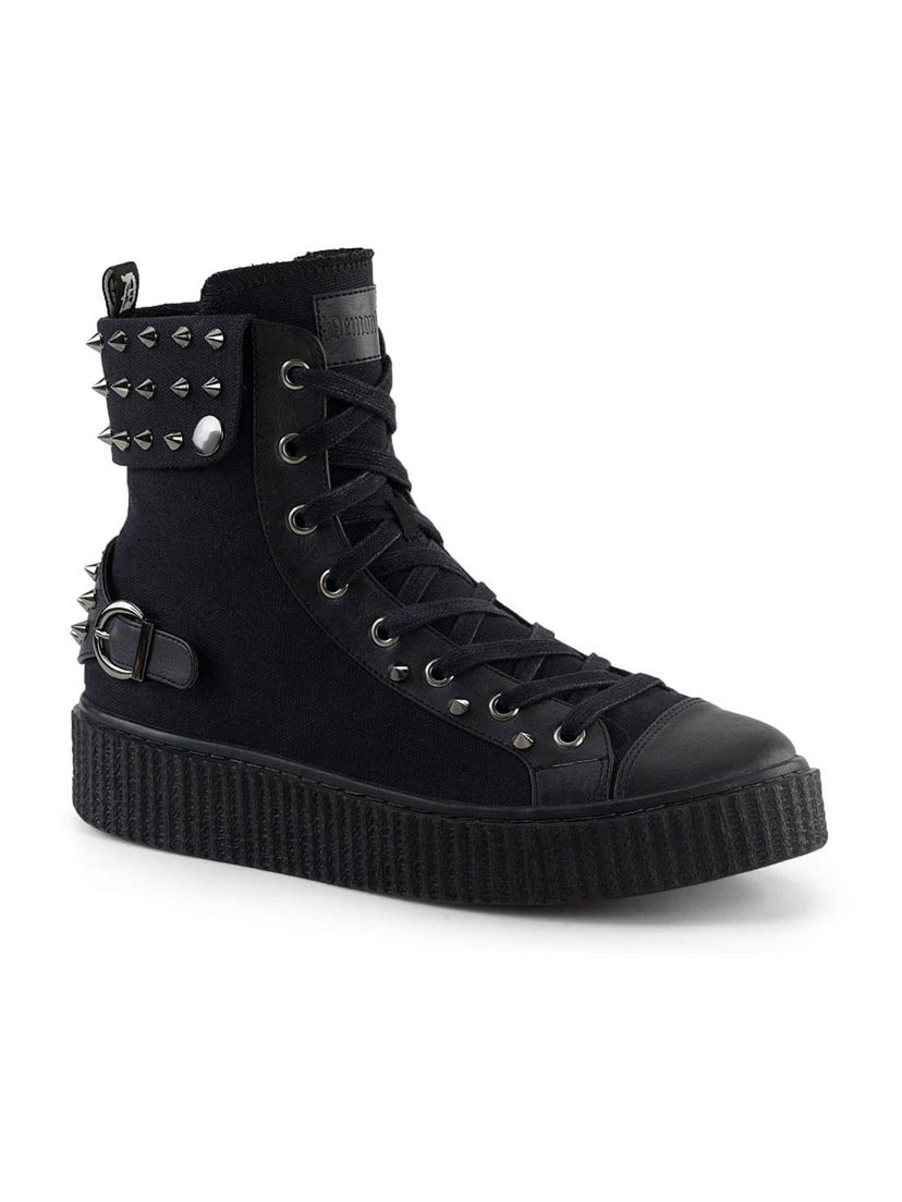 SNEEKER-266 Spiked Black Canvas Sneaker Boots