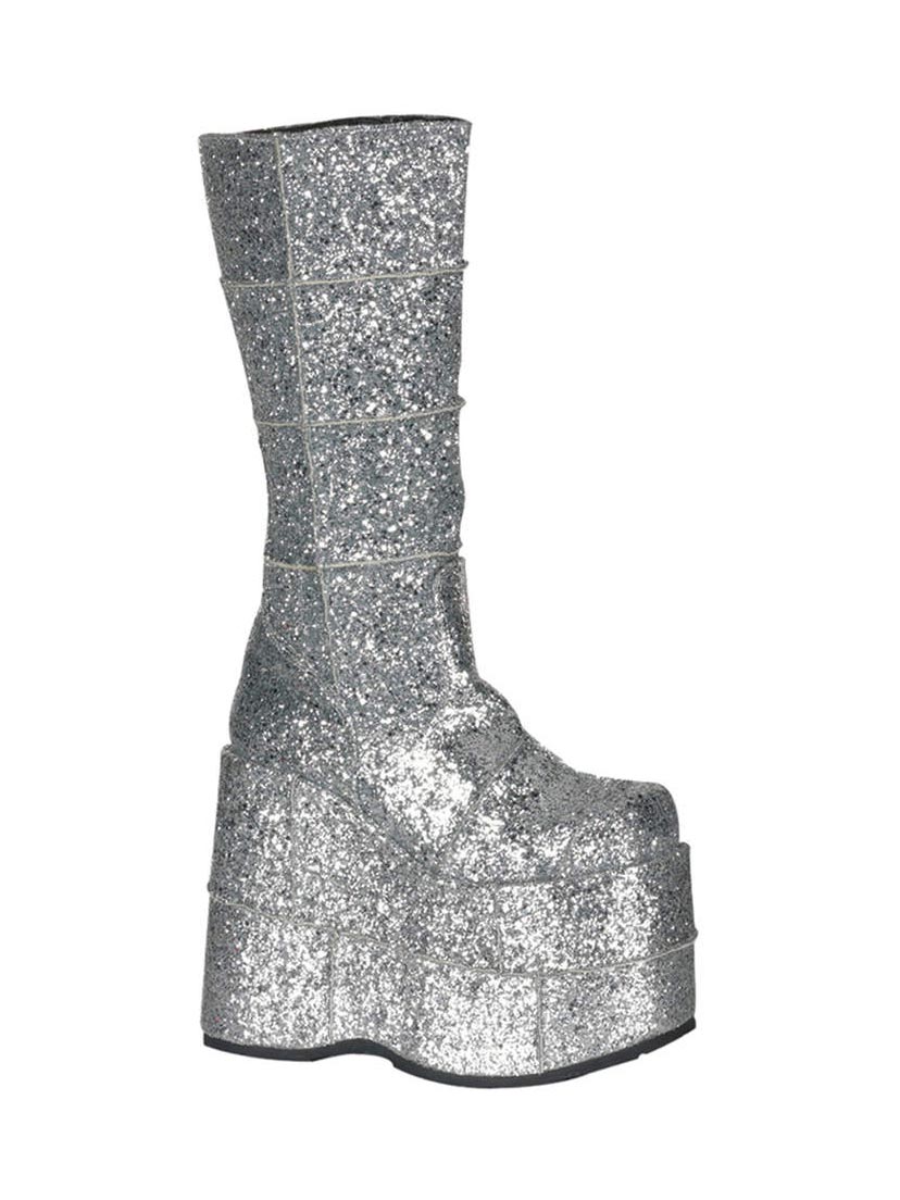 STACK-301G Silver Glitter Platform Boots