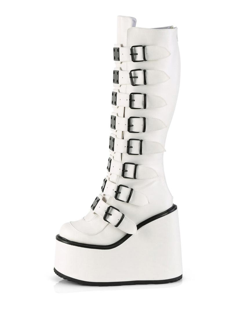 SWING-815 White Buckled Platform Boots