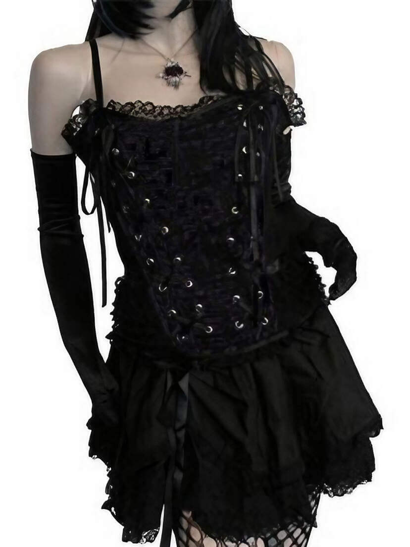 Tabatha Gothic Corset Satin Panel Black