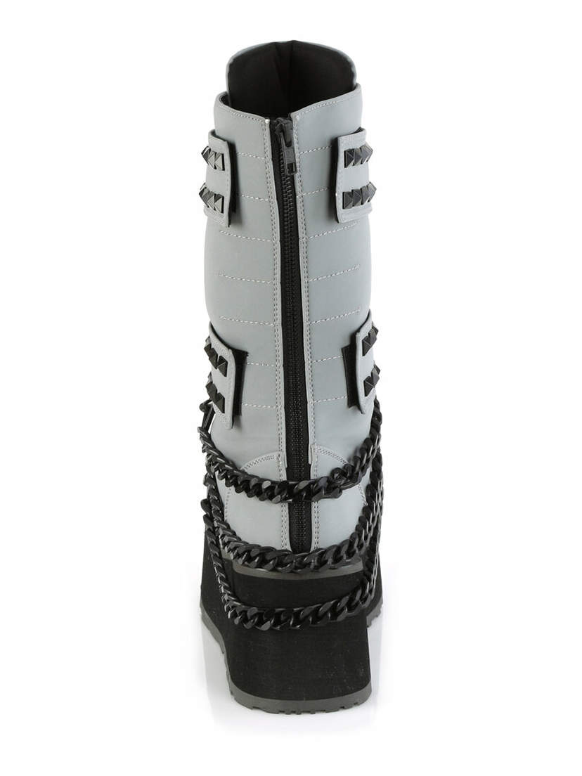 TRASHVILLE-138 Grey Reflective Platform Boots