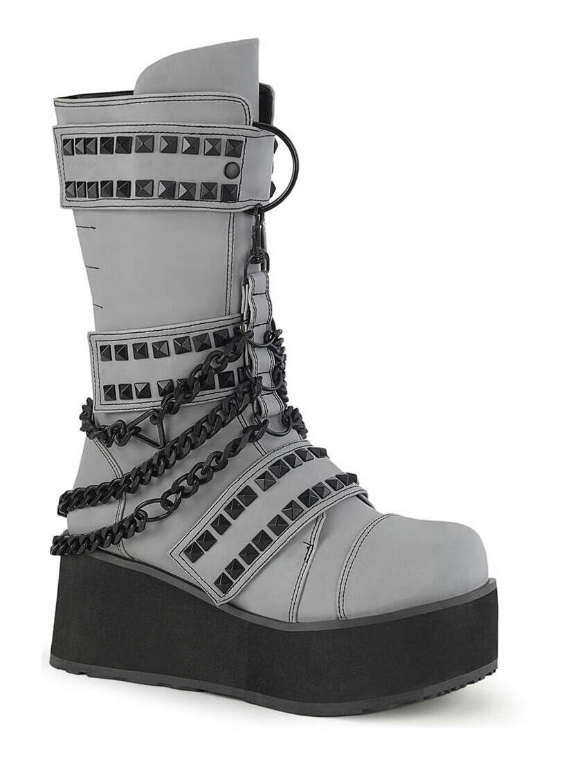 TRASHVILLE-138 Grey Reflective Platform Boots