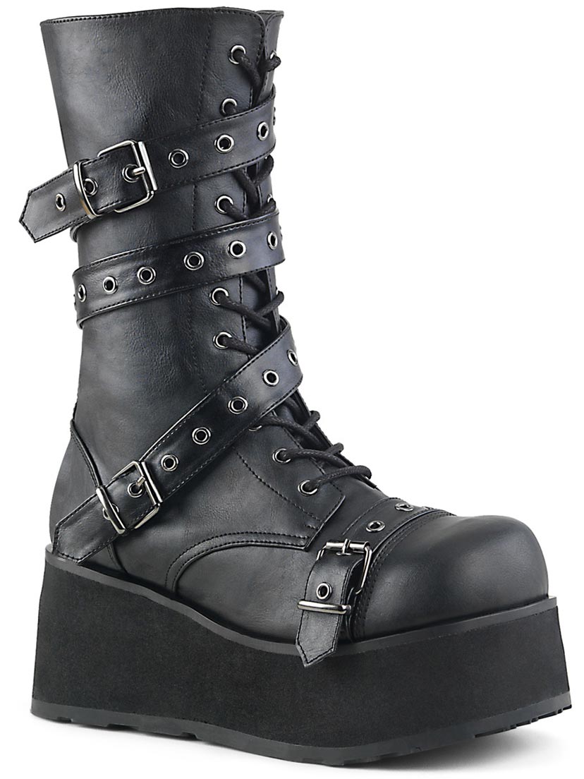 TRASHVILLE-205 Black Strap Boots