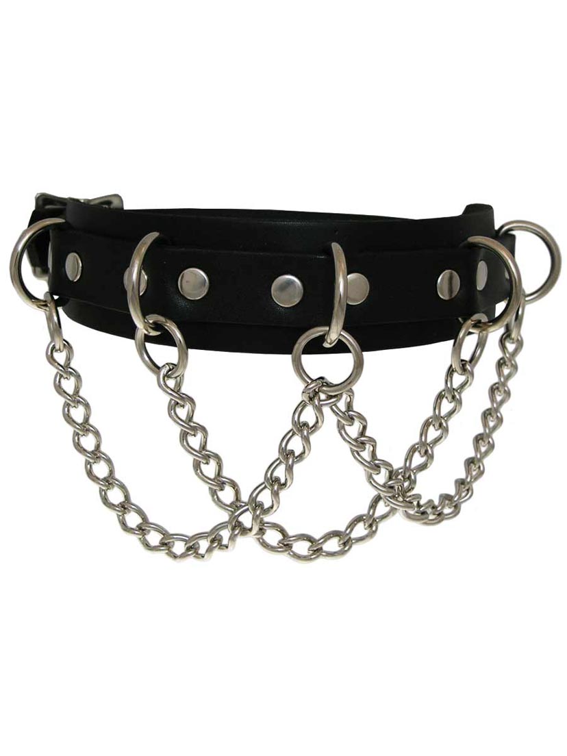 Chained Black Leather Choker