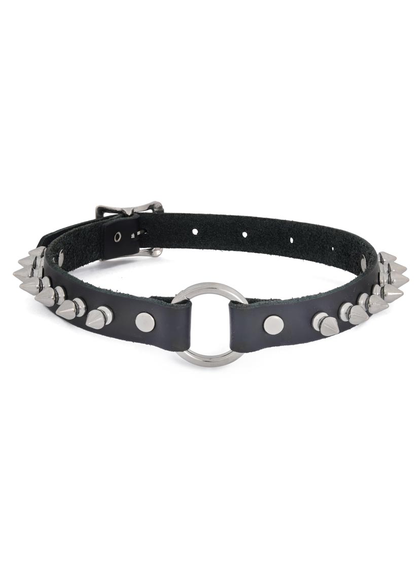 O-ring and Spike Leather Choker