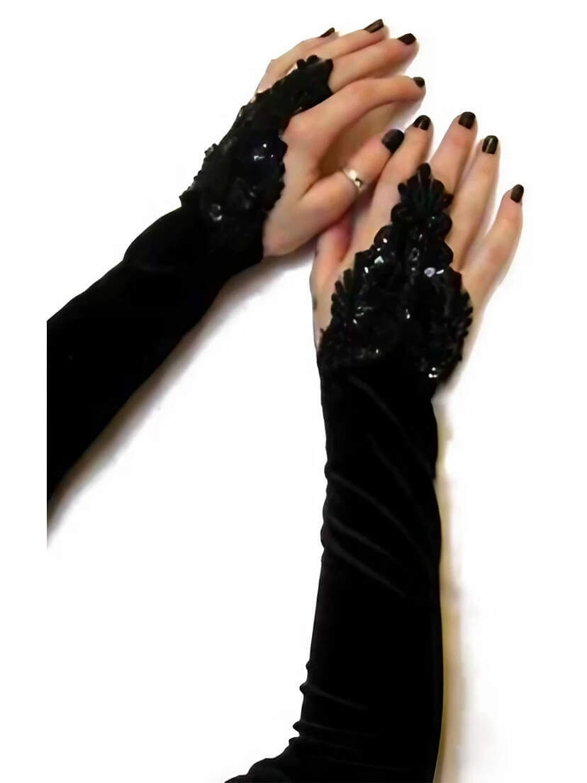 Black Velvet Long Lolita Gloves