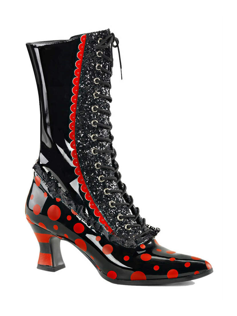 VICTORIAN-122 Red Polkadot Boots