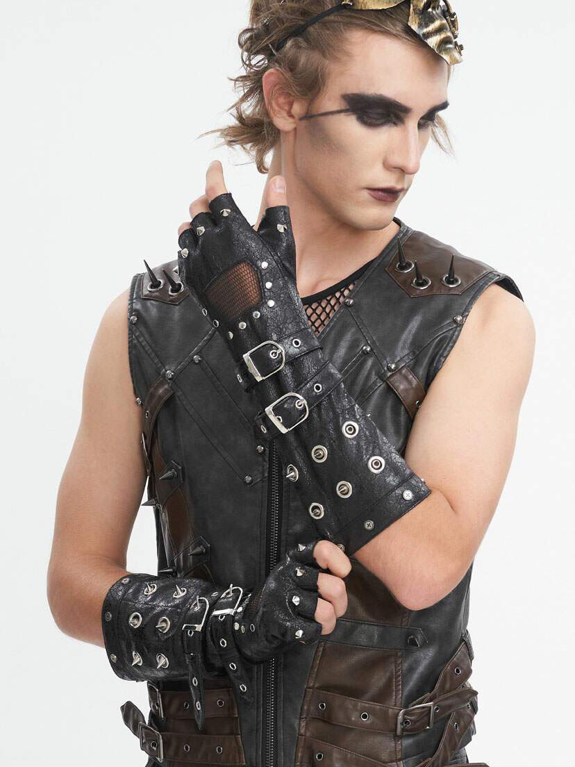 Wasteland Spiker Gloves: Fingerless Spiked Punk Gloves