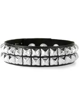 Close-up of 2 Row Pyramid Leather Choker with silver pyramid studs and black band