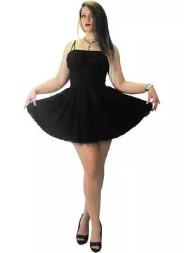 Front view of Aasith Lace Mini-Dress in black with spaghetti straps and lace detailing at the top