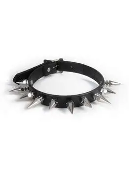 Black choker necklace with alternating silver hex and spike studs