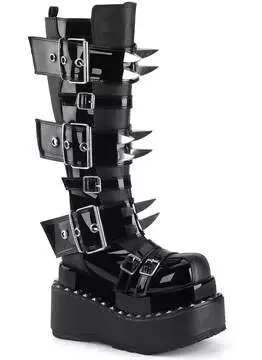 Side view of BEAR-215 Claw Spike Boots in black vegan leather with multiple buckles and spike details