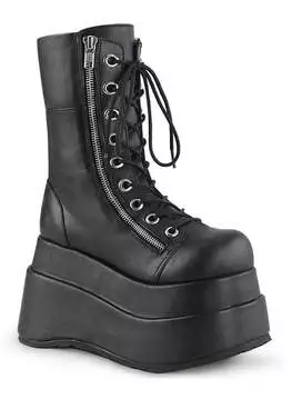 Front view of BEAR-265 tiered platform lace-up boots in black vegan leather with a chunky sole