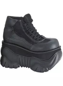 Side view of BOXER-01 laceup sneaker shoes in black with a chunky platform sole and smooth leather finish