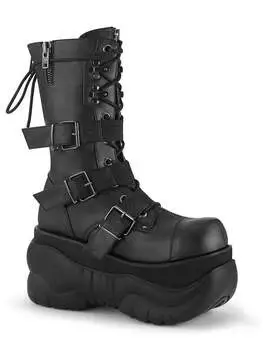 Side view of BOXER-230 men's platform boots in black with chunky sole, multiple straps, and lace-up front