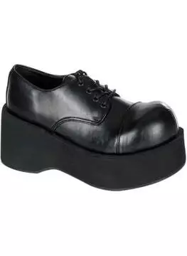 Side view of DANK-101 black platform shoes with rounded toe and lace-up front