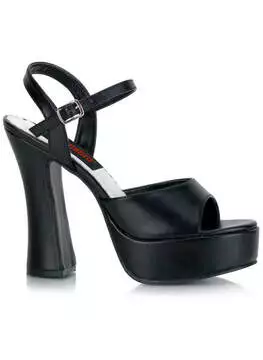 Side view of DOLLY-09 black PU platform sandals with chunky heel and ankle strap