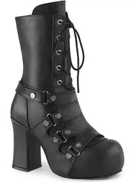 Front view of Gothika-152 platform boots with wraparound straps, black vegan leather, chunky heel