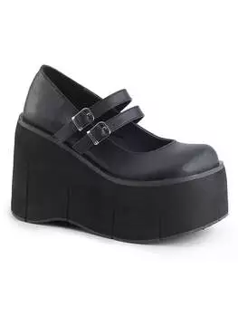 Front view of KERA-08 black platform shoes with chunky sole and two buckle straps