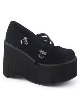 Side view of KERA-10 Black Velvet platform shoes with chunky wedge sole and lace-up front