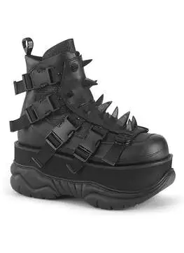 Side view of NEPTUNE-68 spiky boots in black with chunky sole, multiple straps, and spike details