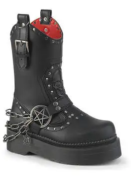 REBEL-56 Women's Skull Cowboy Combat Platform Boots, back view with lace-up straps
