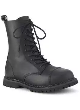 Side view of RIOT-10 vegan leather combat boots with lace-up front and chunky sole