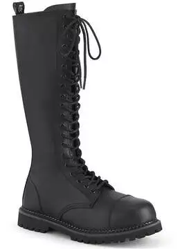 Front view of RIOT-20 vegan leather combat boots with lace-up closure and chunky sole