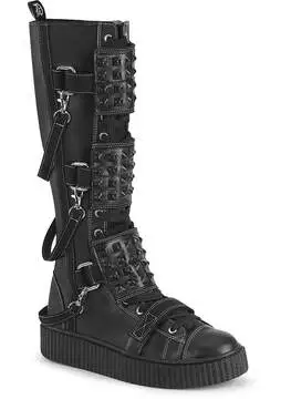 Front view of SNEEKER-410 knee-high sneakers in black with chunky sole and lace-up design