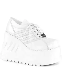 Side view of STOMP-08 white platform shoes with chunky sole and striped detailing