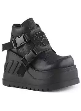 Front view of STOMP-15 black platform shoes with chunky sole and adjustable straps