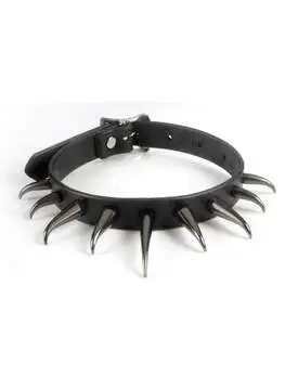 Black leather choker with silver claw spikes and a buckle closure