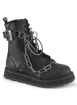 Side view of VALOR-204 men's chained boots in black vegan leather with chain details and lace-up front