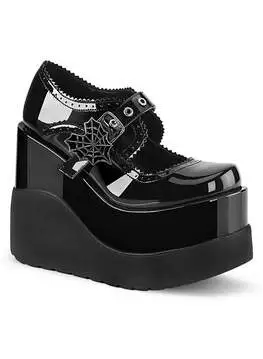 Front view of VOID-38 patent wedge Maryjane with chunky platform and ankle strap