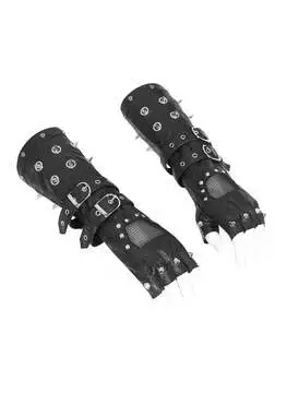 Close-up of Wasteland Spiker Gloves - Fingerless punk gloves in black vegan leather with metal spikes and studs