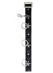 Leather Bondage Belt with 9 Chromed Silver Rings and Clips