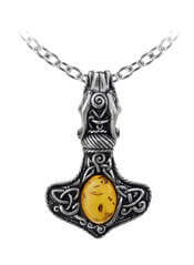 Yellow Stone Amber Dragon Thorhammer Pendant