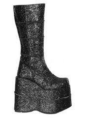 STACK-301G Black Glitter Platform Boots
