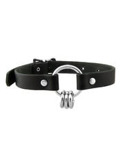 Leather Choker with Three Captured Rings on a large O-ring