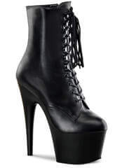 ADORE-1020 Black Leather Platform Boots - 7 Inch Stilettos