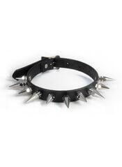 Real Leather Choker with Tall and Short Hex Spikes