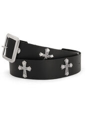 Leather Belt with Angled Crosses and Removable Belt Buckle