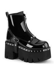 ASHES-100 Black Patent Ankle Boot with Harness