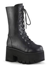 ASHES-105 Black Lace-up Chunky Heel Platform Boots