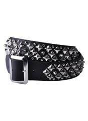 Angled Pyramid and Spikes Leather Belt