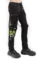 Black Bondage Pants with Neon Biohazard Print