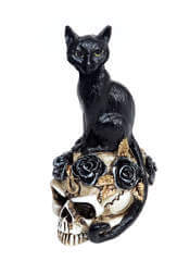 Black Cat Skull Miniature Figurine