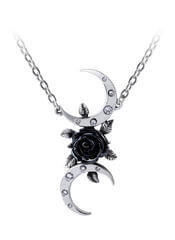 The Black Goddess Rose and Moon Pendant Necklace